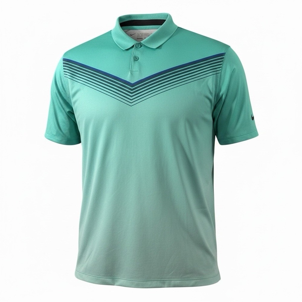 Nike Golf Tour Performance Mens L Teal Dri-FIT Chevron Polo Shirt Swoosh